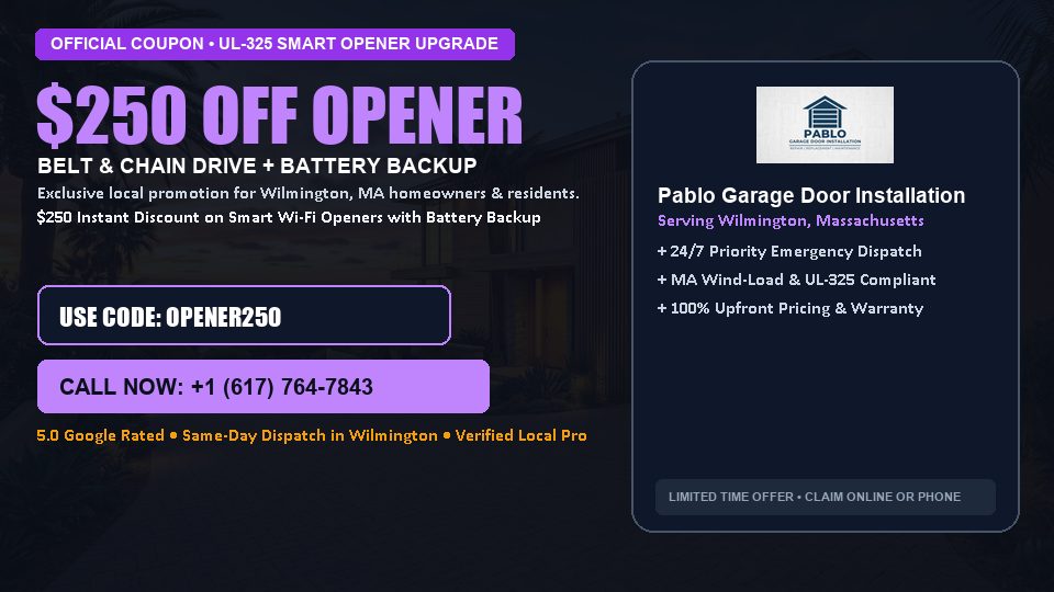 $250 OFF Smart Wi-Fi Garage Door Opener Installation in Wilmington, MA - Pablo Garage Door Installation